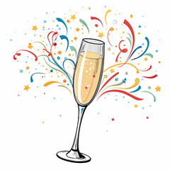 Design a bold, vector illustration of a champagne flute and the letter 'C' intertwined, emphasizing strong outlines and sharp edges.