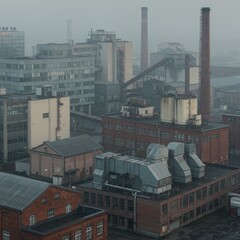 Grey Industrial Cityscape Under Dense Fog