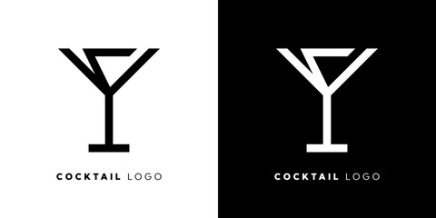 Cocktail glass icon / logo design. Modern, simple & professional logomark for bar, restaurant, club, lounge, barware shop etc. Martini glass symbol. Editable vector illustration. 