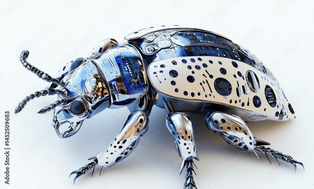 Aufkleber futuristic metallic beetle with intricate design and high-tech features, showcasing modern artistry 