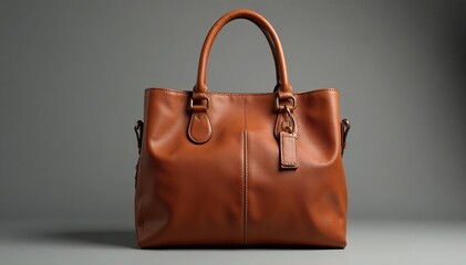 Brown leather tote bag, handles visible, studio shot, tote bag, craftsmanship