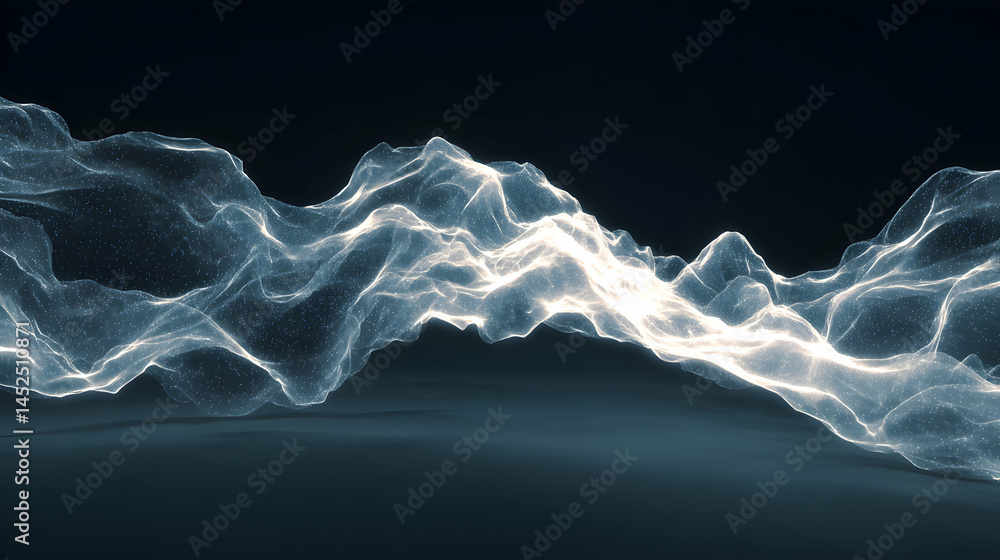 Poster abstract digital landscape with ethereal luminous waves creating a captivating atmospheric effect
