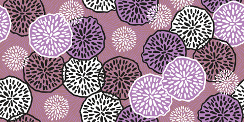 African ethnic traditional purple pattern. seamless beautiful Kitenge, chitenge style. fashion design in colorful. Geometric circle abstract motif. Floral Ankara prints, Purple African wax prints.
