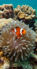 Orange Clownfish in a Pale Anemone on a Coral Reef