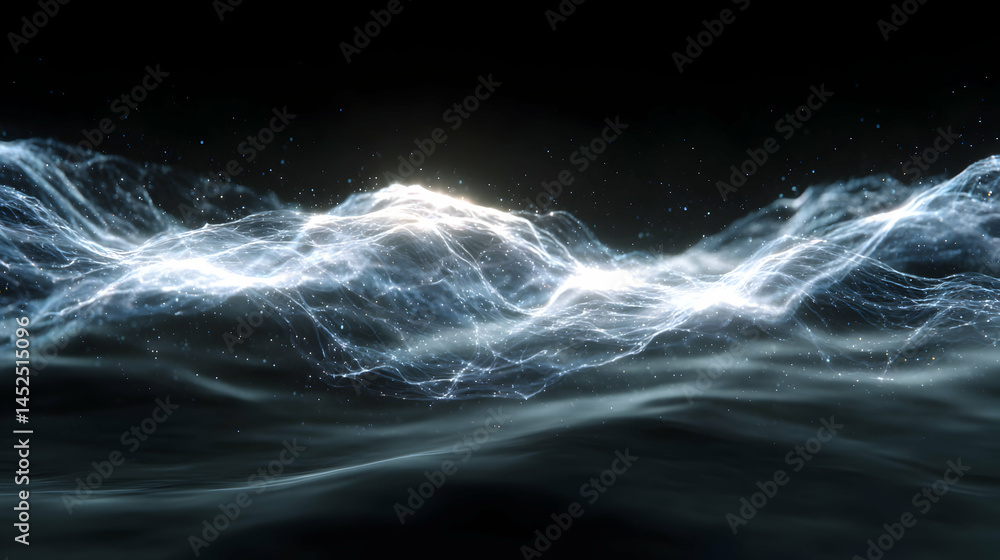 Poster mystic illumination abstract fractal waves and glowing lights in a dark universe background design