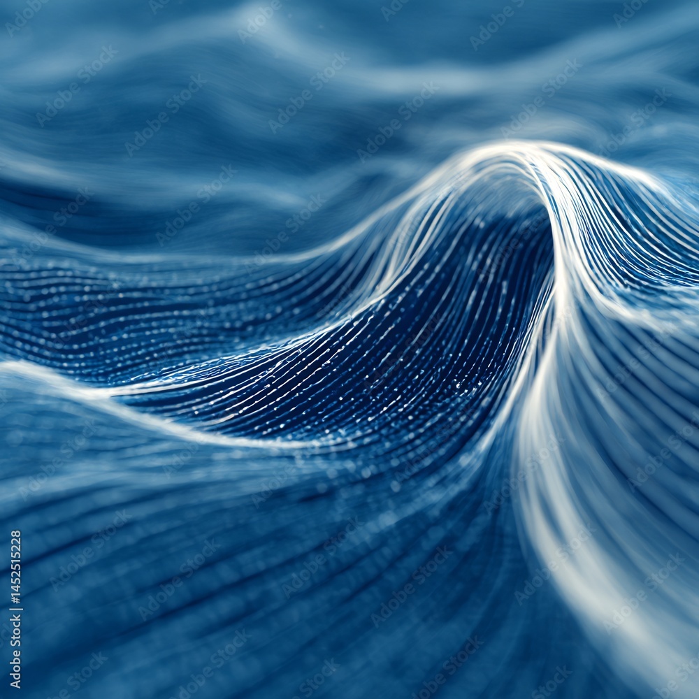 Poster abstract fluid dynamics visualization showcasing swirling blue patterns and lines
