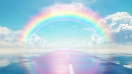 虹がかかる幻想的なピンクの道と青空のイラスト - Powered by Adobe