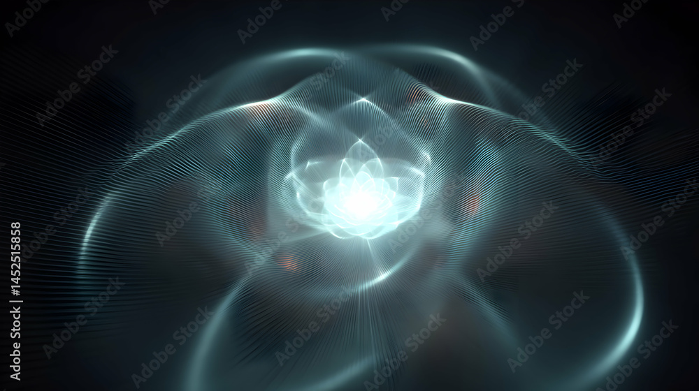 Poster abstract luminous core, an ethereal visualization of light and intricate digital network geometry