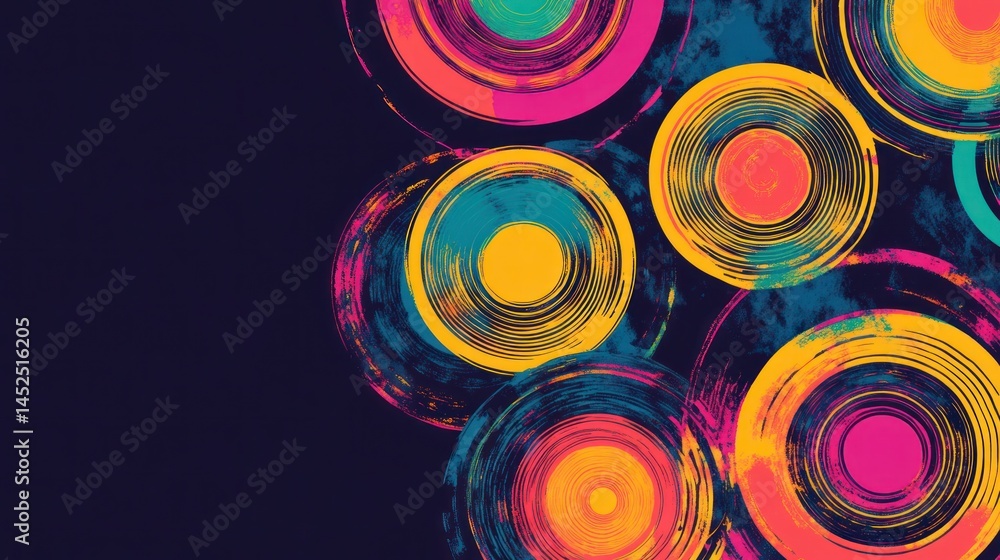 Poster vibrant abstract circles in concentric patterns