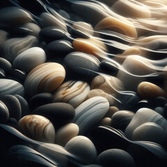 Obraz premium smooth river stones submerged beneath the flowing ripples of the water.