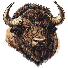 Hand drawn Buffalo vector, vintage engraving style, black sketch illustration, western wild animal, rustic art, traditional woodcut, heritage artwork, antique style, rural wildlife,