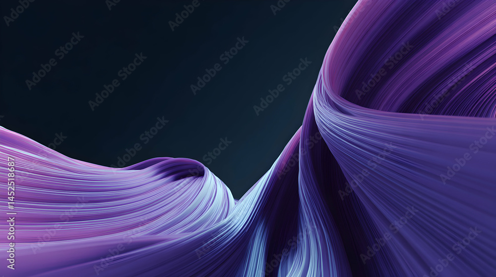 Poster graceful interplay of violet hues creating a three dimensional flowing wave on a dark backdrop