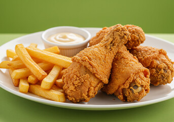 Crispy Fried Chicken and French Fries with Dipping Sauce