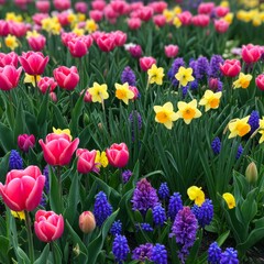 Fototapeta premium Colorful Spring Flowers in a Garden