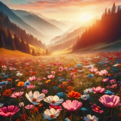 Field of Wildflowers in Spring A vibrant field of wildflowers bl