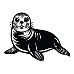 Sea lion line art silhouette vector illustration, Funny Sea Lion Vector Illustration, clipart