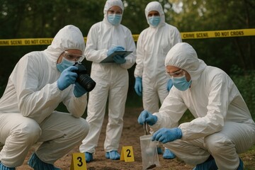 Forensic team investigates crime scene.