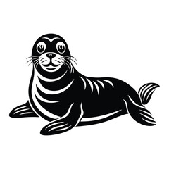 Sea lion line art silhouette vector illustration, Funny Sea Lion Vector Illustration, clipart