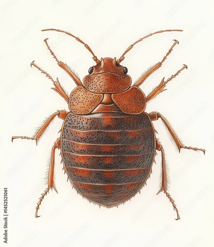 Poster realistic illustrative image of bed bug with detailed features and vibrant colors capturing characte