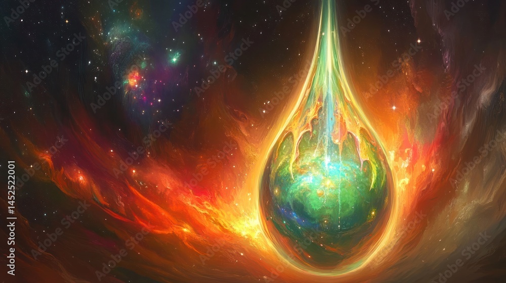 Poster cosmic elixir drop in nebula