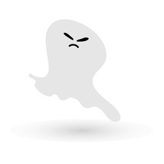 cute monster with emotions autumn holiday halloween spooky spirit flying ghost poster or banner vector illustration