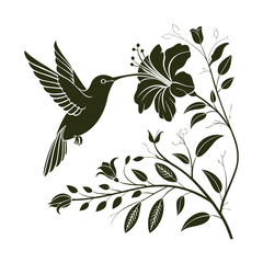 Obraz premium vector illustration of a floral background hummingbird flying