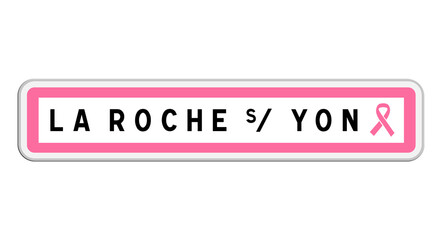 Panneau de sortie de La Roche s/ Yon, Vendée, Pays de la Loire avec Ruban Octobre Rose