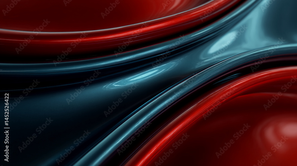 Poster Abstract image of flowing red and blue curves, creating a dynamic and glossy texture, showcasing a sense of movement and energy, ideal for modern design