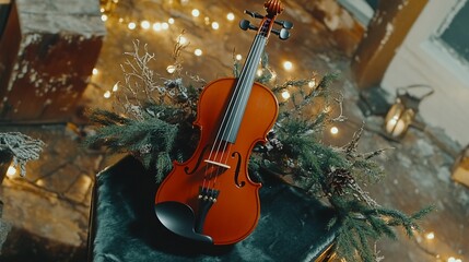 Fototapeta premium Violin on a Christmas Eve