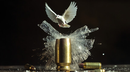 30. A symbolic image of a cracked bullet with a dove emerging from it, representing peace over violence (2)