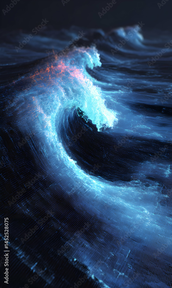 Poster enigmatic luminescence dances across the deep indigo currents in an ethereal ocean display