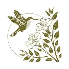  Flower hummingbird flying vector illustration of a bird