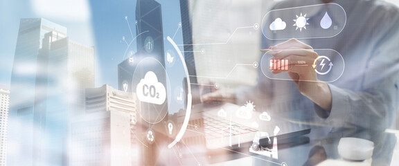Carbon Emission Monitoring and Sustainable Energy Management ECO Technology concept.
