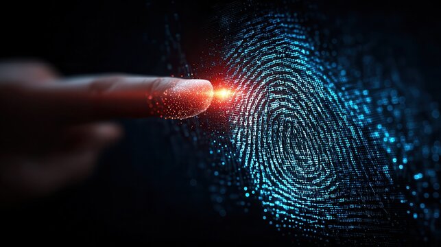 Digital secure gate access Interactive digital fingerprint with glowing effect.
