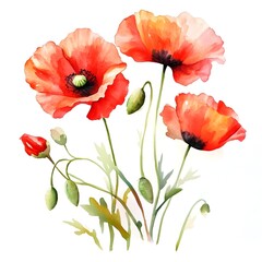 Vibrant red poppies in watercolor style capturing the beauty of nature during springtime