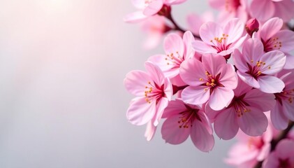 Obraz premium Dense cluster of sakura flowers, overlapping petals, light background , pastel, delicate