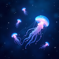 Fototapeta premium Glowing Jellyfish Floating in Outer Space, AI Generated Fantasy Scene