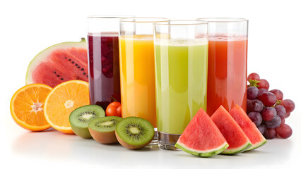 Fototapeta premium Colorful Fruit Juices with Fresh Kiwi, Watermelon, and Citrus