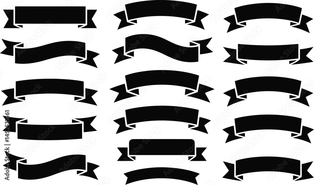 Poster black banner vector pack: assorted ribbon and scroll designs