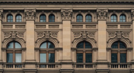 Obraz premium Beige Stone Building Facade with Ornate Windows
