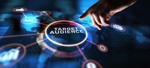 Target Audience Identifying and Engaging Key Consumer Groups, projection on a virtual screen,...