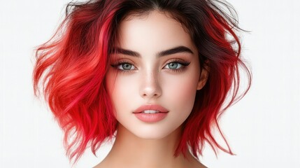 Fototapeta premium Female model with bold two-tone hair and neutral expression, isolated cleanly on transparent or white PNG