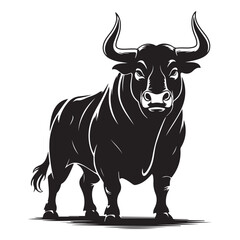 linear paint draw bull Vector Black silhouettes. with white background