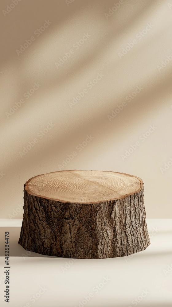 Aufkleber a smooth wood slice rests on a minimalist table, illuminated by gentle light. the natural grain and 