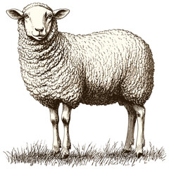 Woodcut sheep vector, hand drawn illustration, old engraving style, retro livestock design, rustic animal sketch, traditional sheep art, vintage farm decor, pastoral artwork,