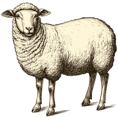 Vintage sheep sketch, hand drawn engraving, old style livestock vector, rural farm animal art, rustic illustration, pastoral design, retro etching, classic countryside sheep art,