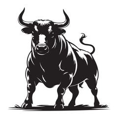 linear paint draw bull Vector Black silhouettes. with white background