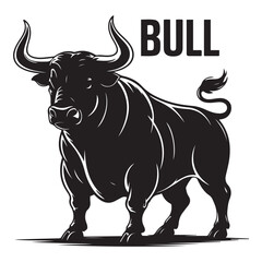 linear paint draw bull Vector Black silhouettes. with white background