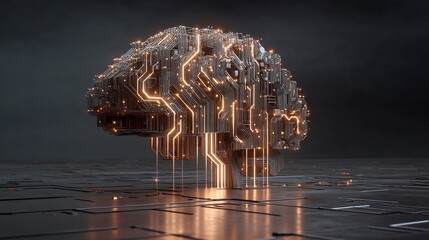 Abstract artificial intelligence brain with interconnected glowing pathways