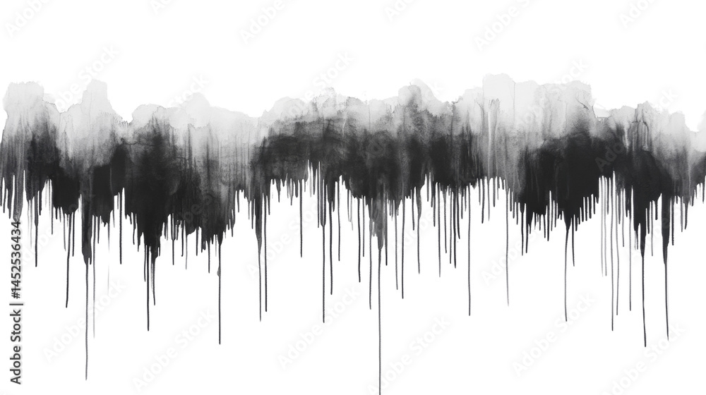 Poster Monochromatic flowing brush strokes over an isolated transparent area creating an artistic dynamic effect